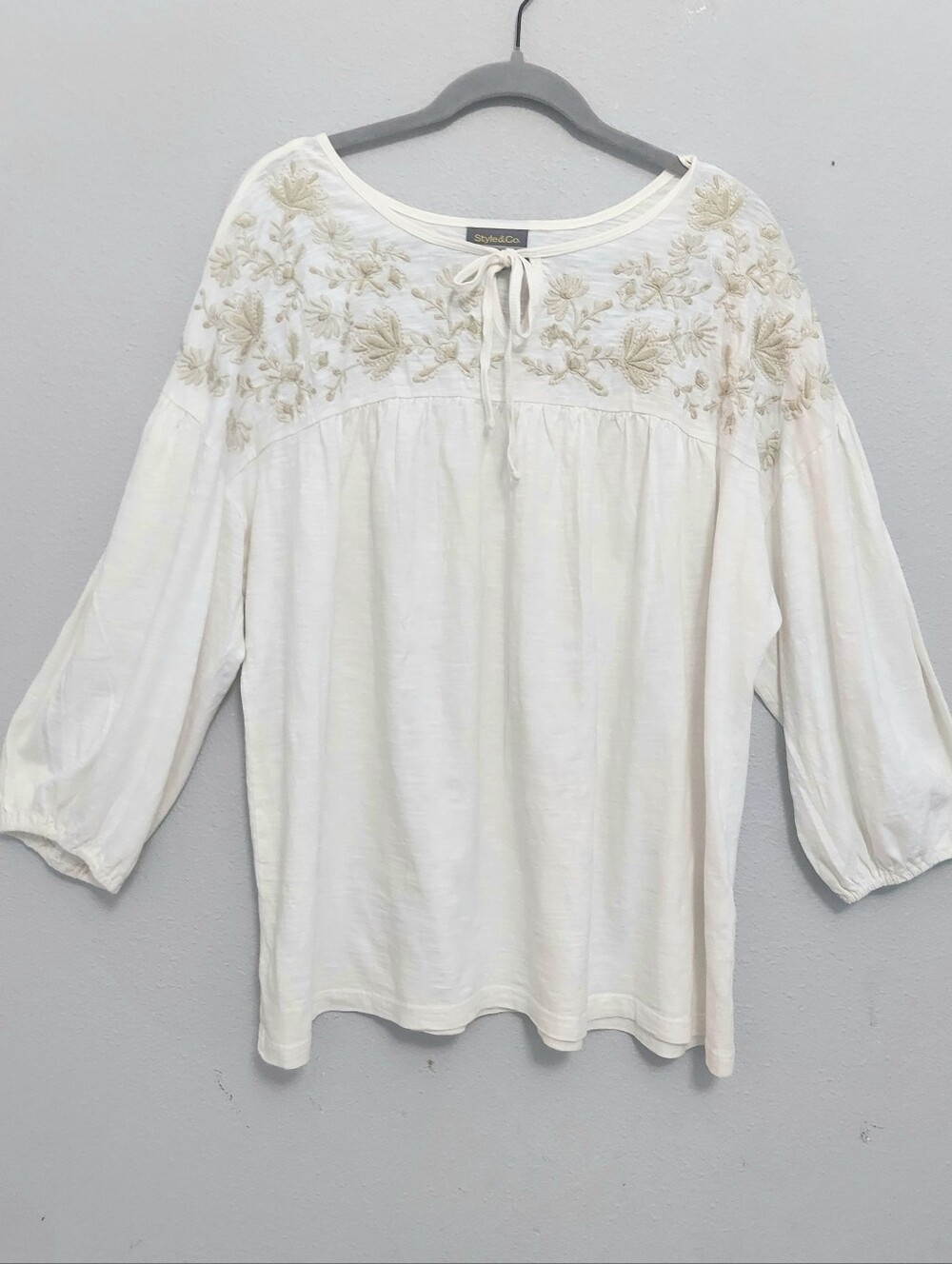 Style & Co. Embroidered Knit Peasant Tunic Top Cream Women 3x